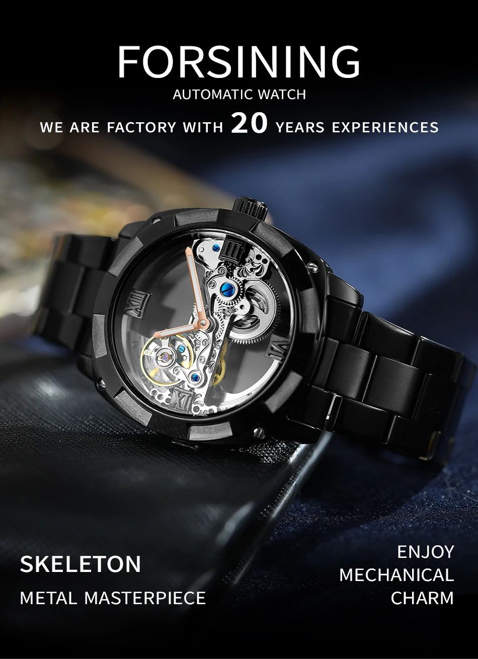 2024 Top Brand Luxury Stainless Steel Skeleton Tourbillon Automatic Movement Men's Watch Mechanical Waterproof Luminous Wrist Clock