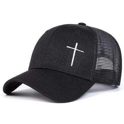 Unisex Cross Embroidery Baseball Net Caps Adjustable Casual Hats Spring and Summer Outdoor Sunscreen Hat