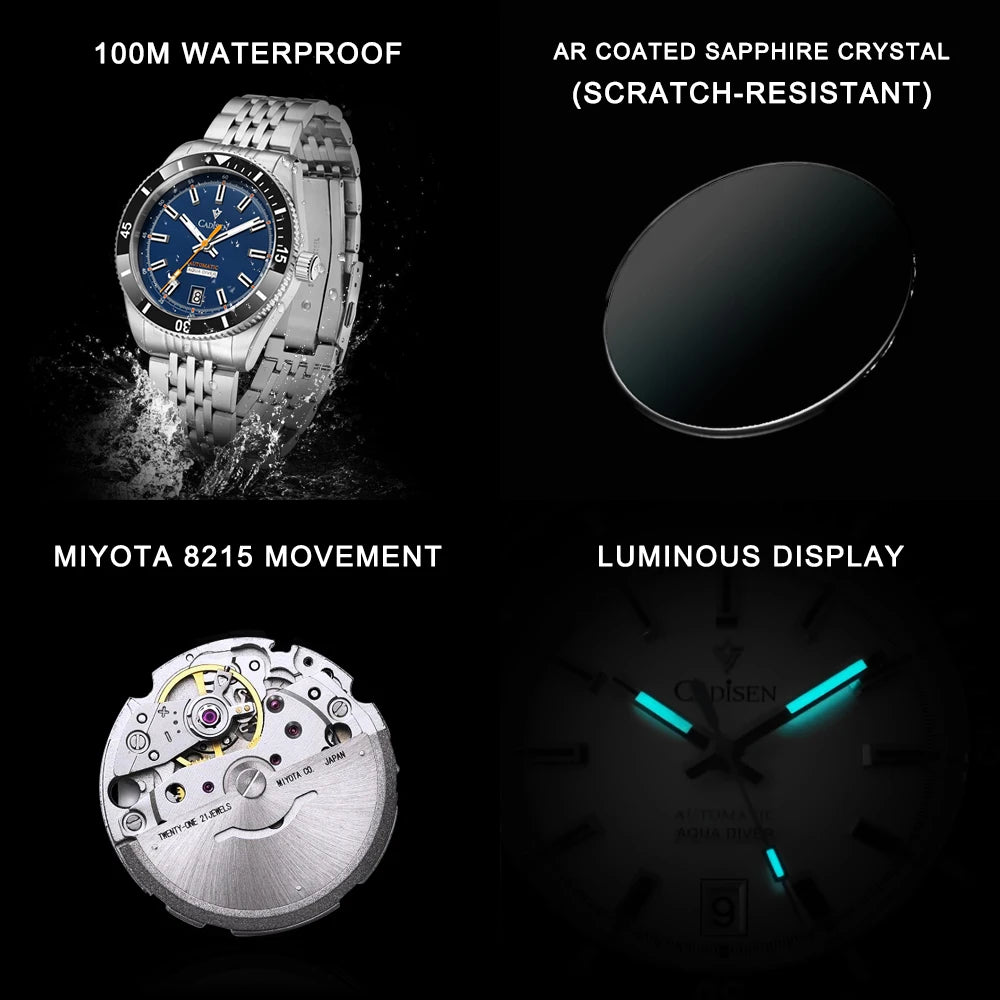NEW 2025 CADISEN Men's Watches Mechanical Wristwatch For Men Automatic Watch Japan 8215 Ceramic Bezel 10Bar Waterproof Clock