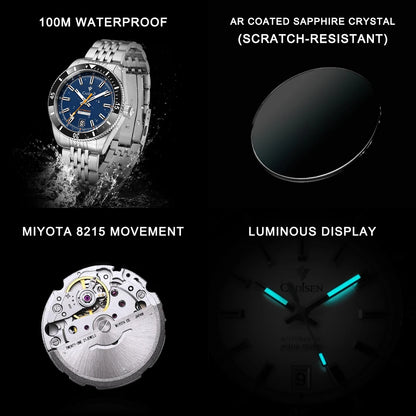 NEW 2025 CADISEN Men's Watches Mechanical Wristwatch For Men Automatic Watch Japan 8215 Ceramic Bezel 10Bar Waterproof Clock