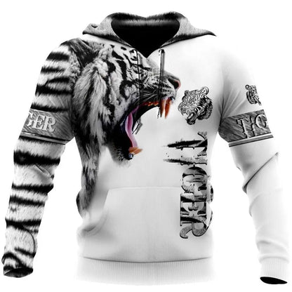 Fashion Autumn Lion, Wolf Hoodies White Tiger Skin 3D All Over Printed Men's Sweatshirt Unisex Pullover Casual Jacket