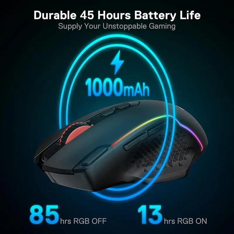 Redragon M810 Pro безжична геймърска мишка, 10000 DPI жична геймърска мишка с бутон Rapid Fire, 8 макро бутона, черно-бяла мишка