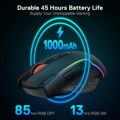 Redragon M810 Pro безжична геймърска мишка, 10000 DPI жична геймърска мишка с бутон Rapid Fire, 8 макро бутона, черно-бяла мишка
