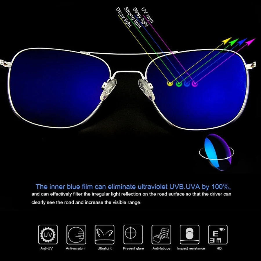 Pilot AO Sunglasses Men Top Quality American Army Military Mirror AGX Tempered Glass Lens Sun Glasses