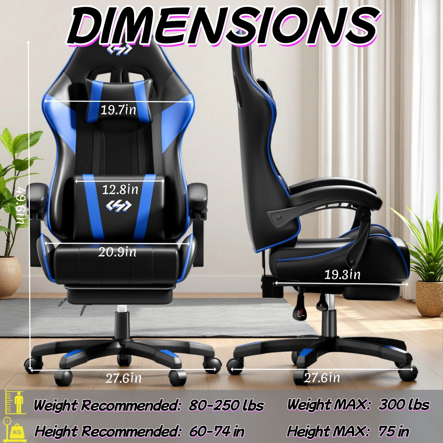 Sedia gaming ergonomica, sedia da ufficio per computer con poggiapiedi e poggiatesta, sedia da ufficio per adulti con altezza e schienale regolabili