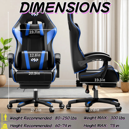 Sedia gaming ergonomica, sedia da ufficio per computer con poggiapiedi e poggiatesta, sedia da ufficio per adulti con altezza e schienale regolabili