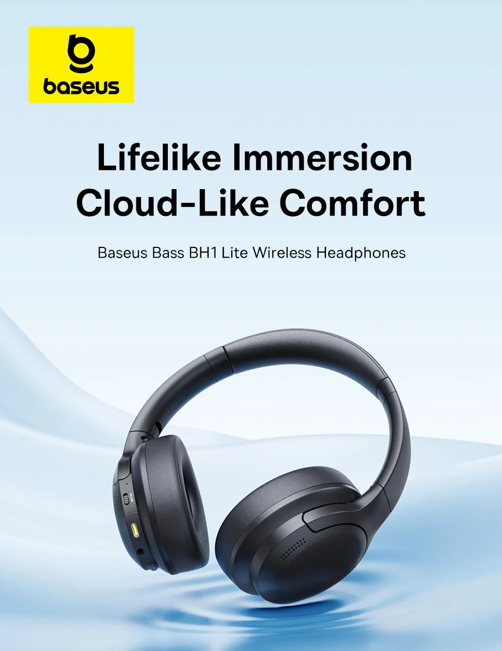 Baseus kabellose Bluetooth 5.3 Over-Ear-Kopfhörer – HiFi-40mm-Treiber, faltbares Headset mit 70H Wiedergabezeit und Spatial Audio