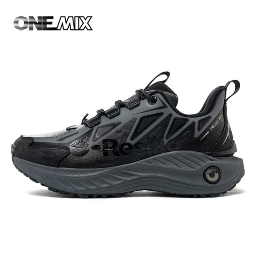 ONEMIX Men Trail Running Shoes Wearable Anti-Slip Leather Sneakers Support Stable Off Road Sports Shoes Outdoor Walking Sneakers