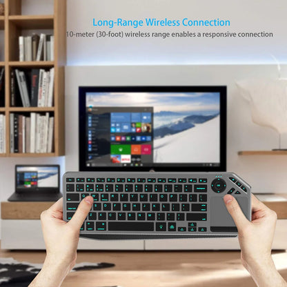 Bluetooth Wireless Keyboard with Touchpad 7-Colors Backlit 2.4g Rechargeable Trackpad Keyboard for Smart TV, IOS IPhone/IPad