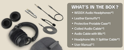 Auriculares con cable circumaurales Talomen TOP W550X con transductores de 50mm, graves profundos, cable desmontable y micrófono integrado – Headset para gaming, DJ, estudio y oficina