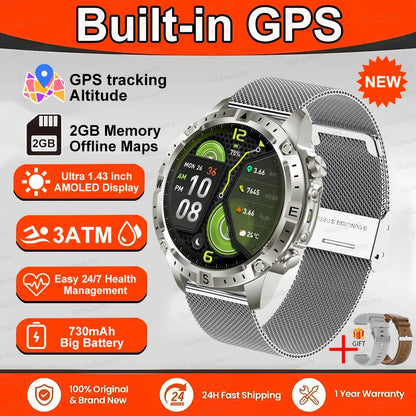 Smart Watch Men GPS Track High End watch Swim Waterproof Watches six axis sensor Sports 2GB Memory GPS Map Compass Smartwatch
