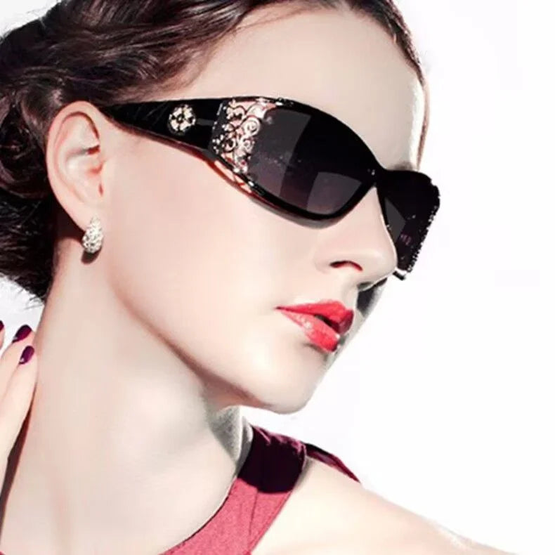 New wraparound diamond metal shiny polarizing driving sunglasses, vintage fashion, personalized trend, hollow-out lace