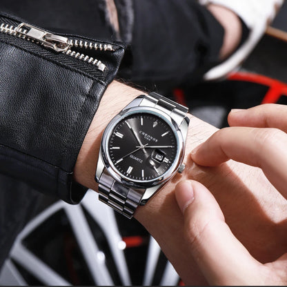 CHRONOS herenpolshorloge – Luxemerk, waterdicht, verlicht, met datumweergave, van roestvrij staal, met quartz-uurwerk.