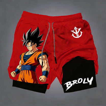 Summer Dragon Ball New Anime Men's and Women's Double-layer Shorts for Sports Combat Training, Breathable Quick Drying Loose Fit