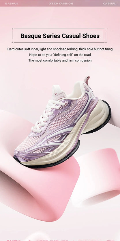 Xtep Basque 3 Sneakers Women Lightweight Wear-Resistant Trendy Durability Thick Sole Casual Sports Female Shoes 874218320006
