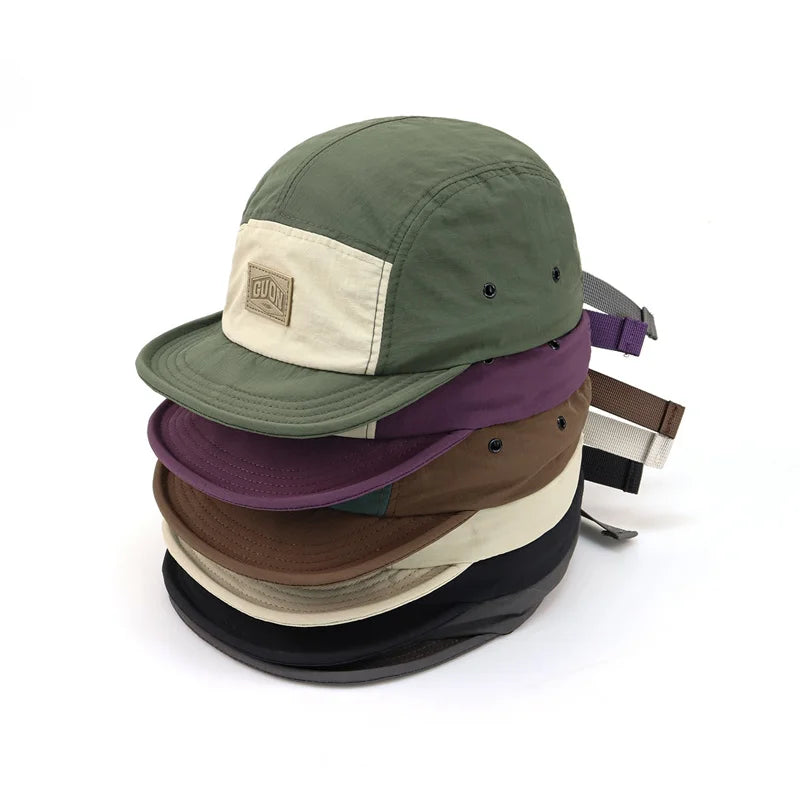 Zomerse, dunne, ademende en sneldrogende baseballpet voor mannen en vrouwen, voor outdooravonturen en bescherming tegen de zon, met korte klep en 5 flappen, geschikt voor wandeltochten