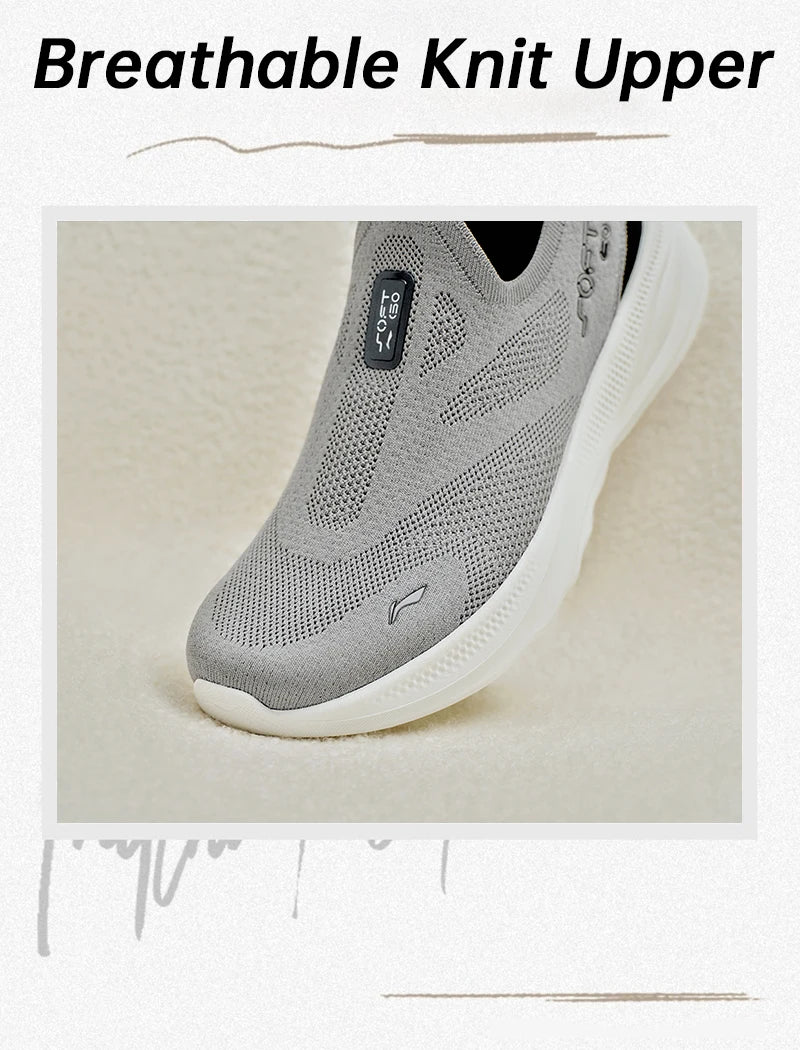 Li-Ning SOFT GO 2 KNIT slip-on-skor för män, bekväma och stabila promenadskor med dämpning, LiNing-mesh, jogging- och vardagsskor AGLV017