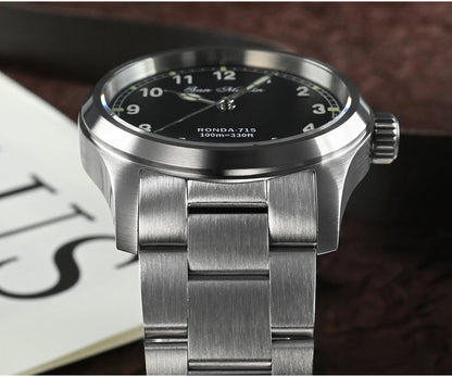 San Martin 37mm Ronda 715 Quartz Watch Men Simple Fashion 10Bar Waterproof Pilot Wristwatch BGW-9 Blue C3 Green Luminous SN0034A