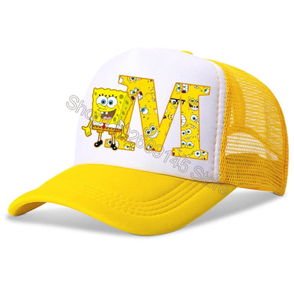 Spongebob-baseballkasketter til børn – kawaii-tegneserie med bogstaver – afslappet solhat til børn – justerbar kasket med skygge – fødselsdagsgaver