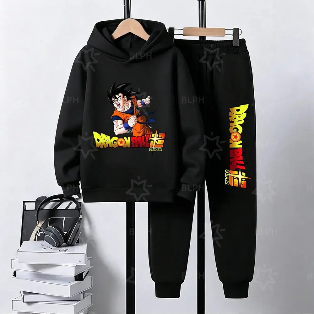 Produit gaming premium Fraquane, Dragon Ball Super Son Goku Printed Hooded Sweatshirt Suit Casual Loose Anime Streetwear Hoodie Pants 2 Piece Set for Men Boys