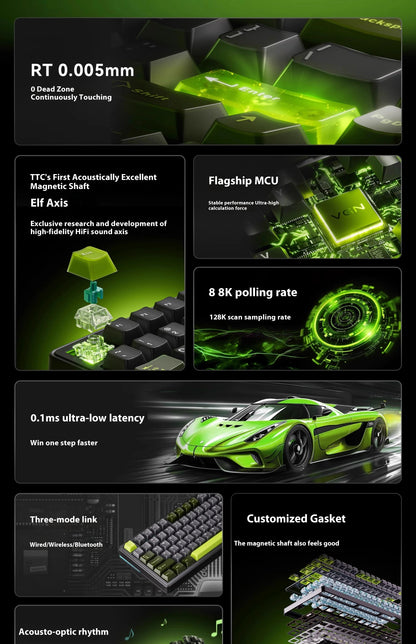 Vgn Neon 75 Mechanical Keyboard Tri Mode E-Sports Magnetic Switch Game Keyboard 75% Hot Swap 8000mah For Pc Accessory Customized