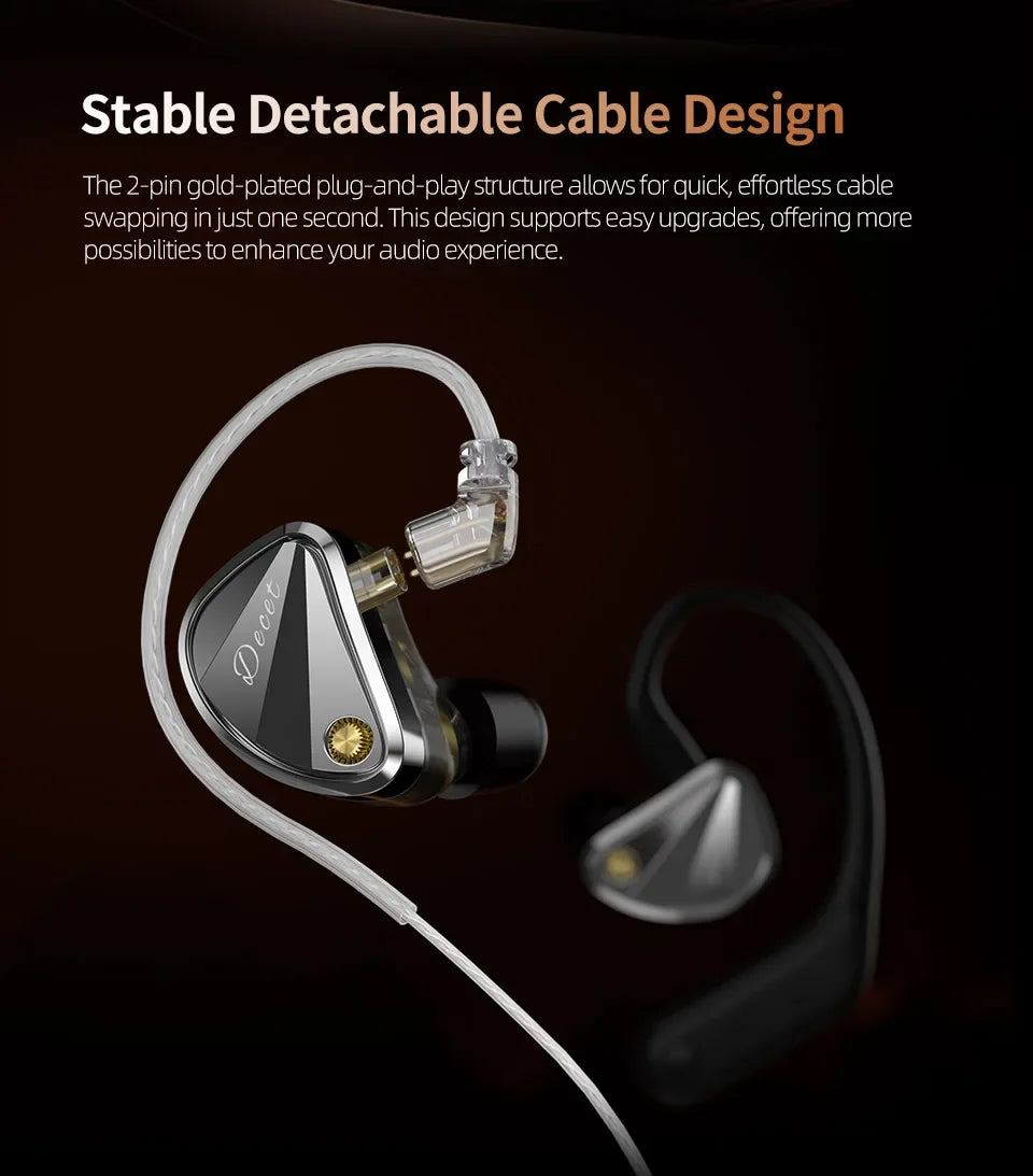 KZ Decet Adjustable Earphones 10 Unit Upgraded Drive Earbuds Hifi Music Replaceable Cable 3D Printing Design 2PIN Cable