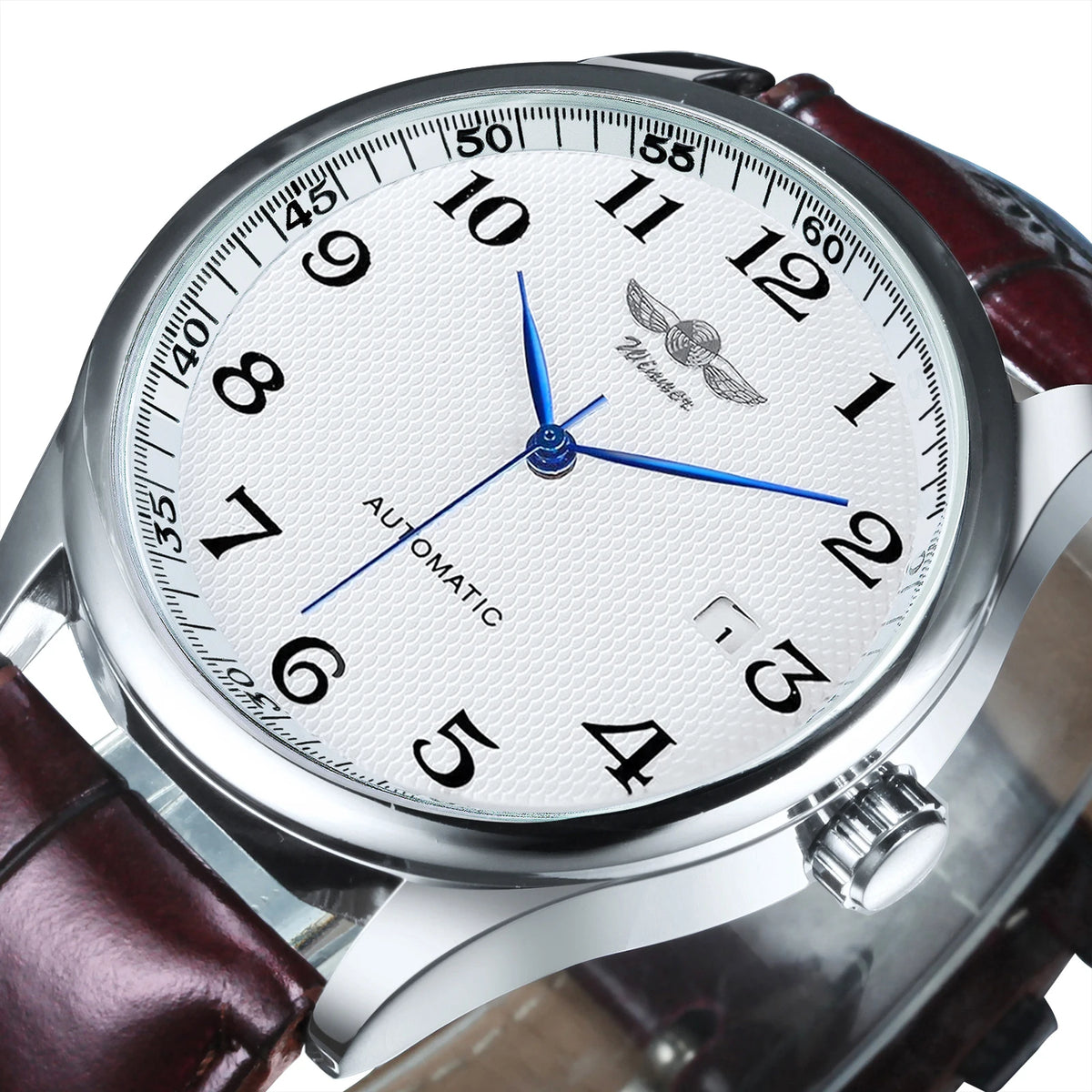 Montre classique pour homme – Style rétro avec calendrier et aiguilles bleues, mouvement mécanique automatique, marque de prestige, boîtier en acier et bracelet en cuir