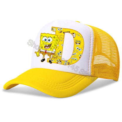 Spongebob-baseballkasketter til børn – kawaii-tegneserie med bogstaver – afslappet solhat til børn – justerbar kasket med skygge – fødselsdagsgaver