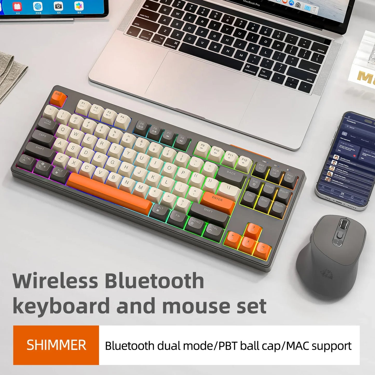 M87 Wireless Bluetooth Dual Mode Keyboard, Mechanical Feeling Gaming Gaming Office Mute PBT Ball Cap Rainbow Light