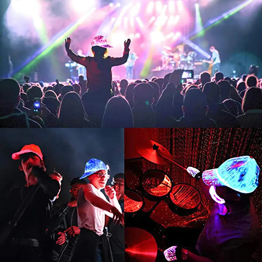 Șapcă cu LED-uri din fibră optică, cu 7 culori luminoase, șapcă de baseball EDC strălucitoare, încărcare USB, șapcă luminoasă, șapcă LED de performanță