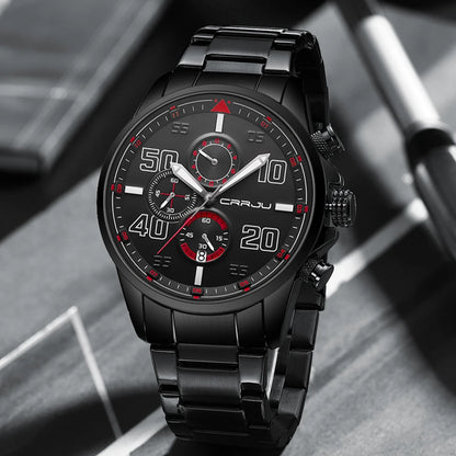 Pánske hodinky CRRJU – luxusný chronograf, veľký ciferník, nerezová oceľ, vodotesné, s ukazovateľom dátumu