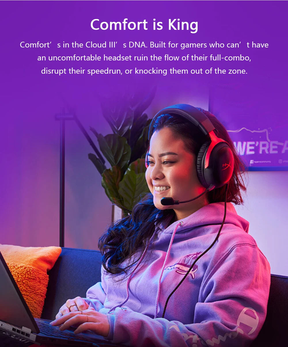 Auscultadores Gaming com Fio HyperX Cloud III com Áudio Espacial DTS X, Drivers de 53mm, Microfone com Cancelamento de Ruído – Auscultadores Gaming USB e 3.5mm para PC, PS5, Xbox e Switch