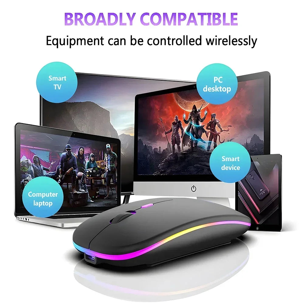 Mouse wireless ricaricabile a doppia modalità Bluetooth compatibile e 2.4G USB per computer, laptop, iPad, tablet e notebook, mouse da gaming
