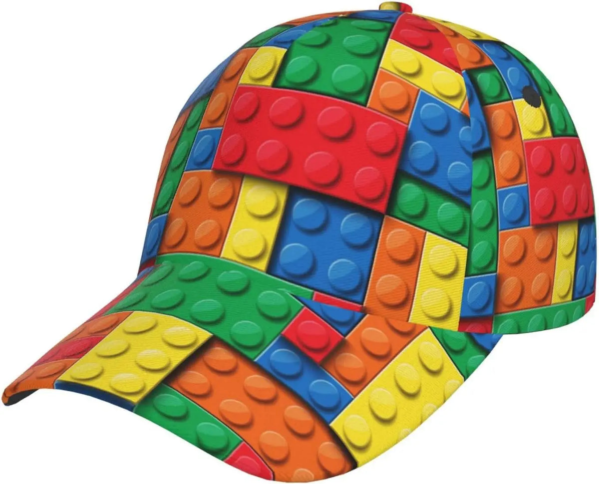 Speelse bouwsteenprint baseballpet voor dames en heren, verstelbare snapback-pet met glitter, modieuze baseballpet