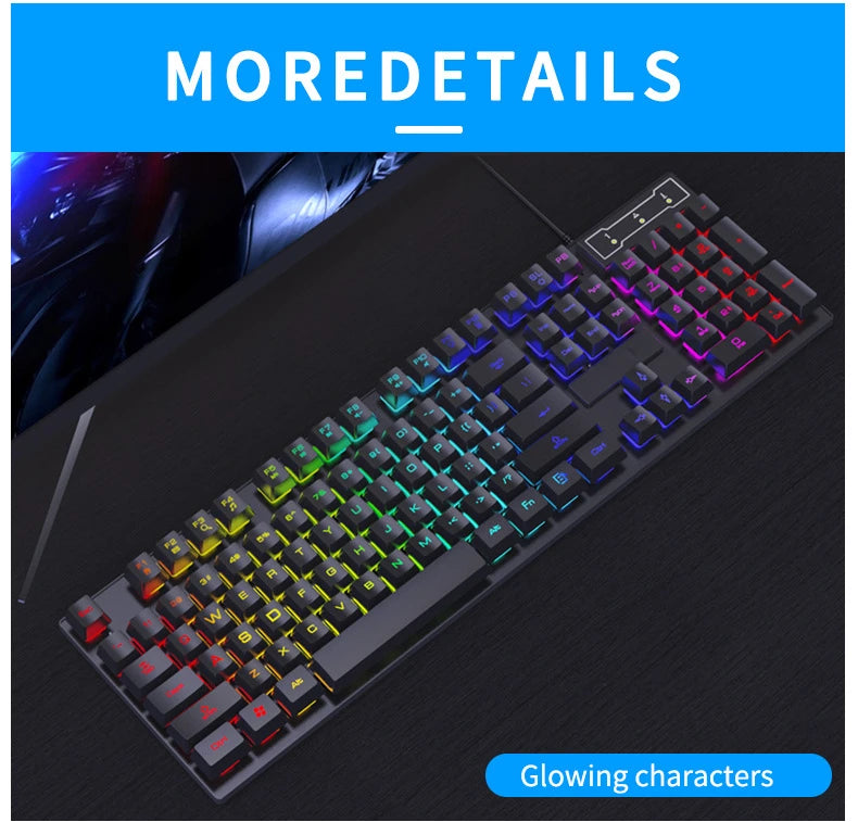 Set tastiera e mouse cablati da gaming ergonomici con tastiera 104 tasti, retroilluminazione RGB con effetto respiro, per computer, laptop, gamer e ufficio