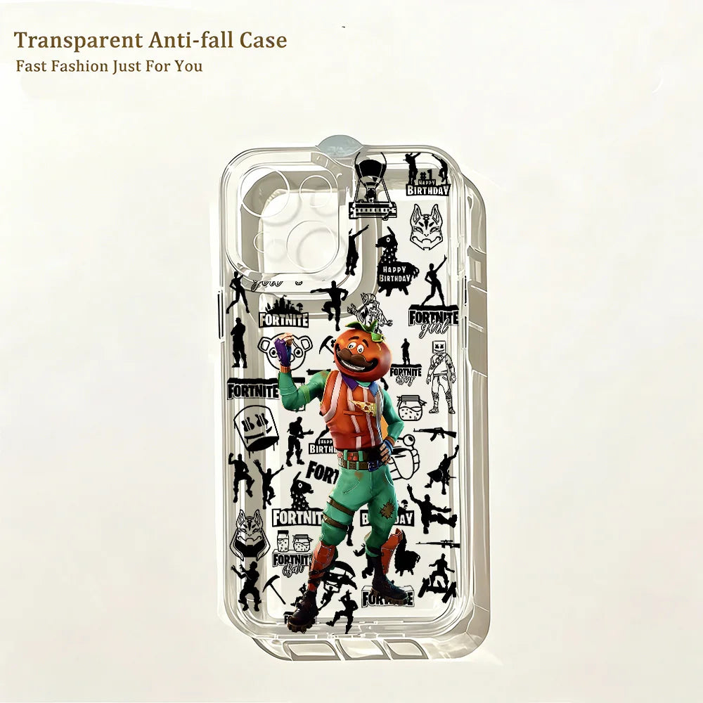 Capa de Telemóvel Hot Game F-Fortnites para iPhone 17e 17 16 16e 15 14 13 12 11 Mini Pro Max X XR XSMax 7 8 Air Plus com Traseira Transparente