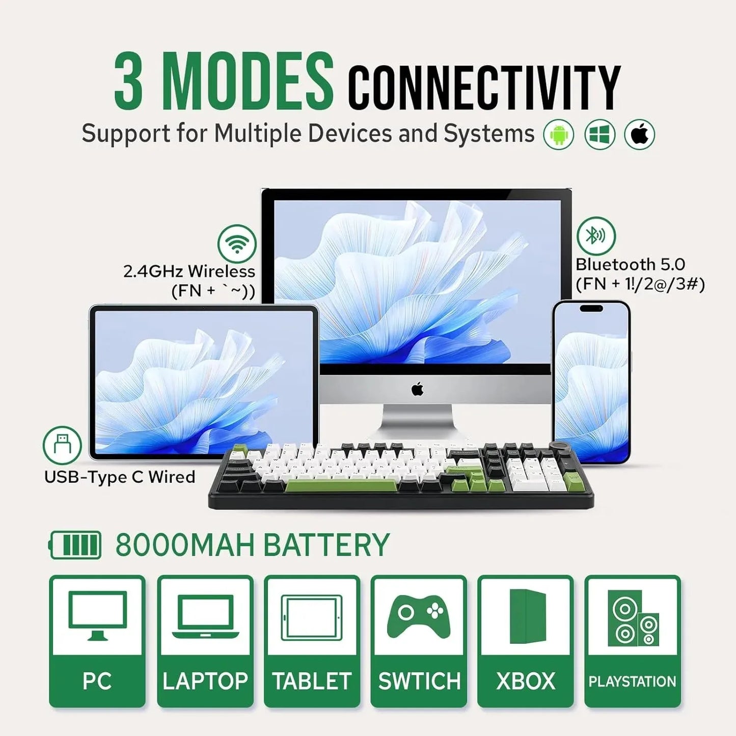 Tastiera meccanica gaming AULA F99PRO 99 tasti, tri-mode wireless, hot-swappable, struttura gasket, tastiera personalizzabile con manopola multimediale