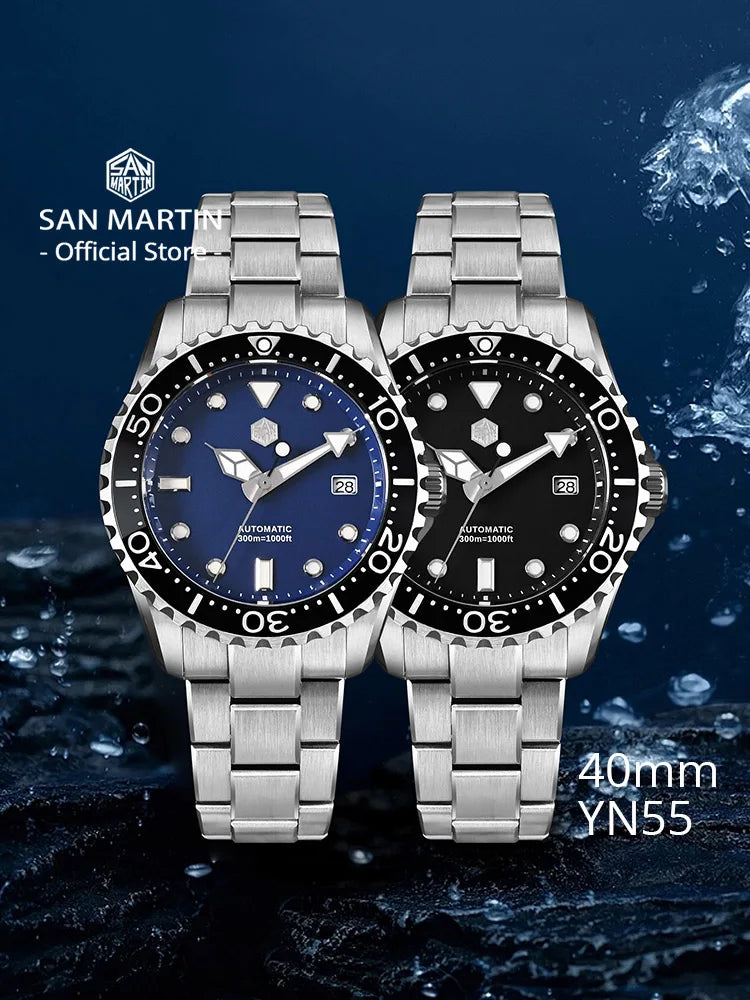 San Martin New 40-44mm Luxury Men's Diver Watch Classic High Quality NH35 YN55 Automatic Mechanical Sapphire BGW-X1 20Bar SN0009