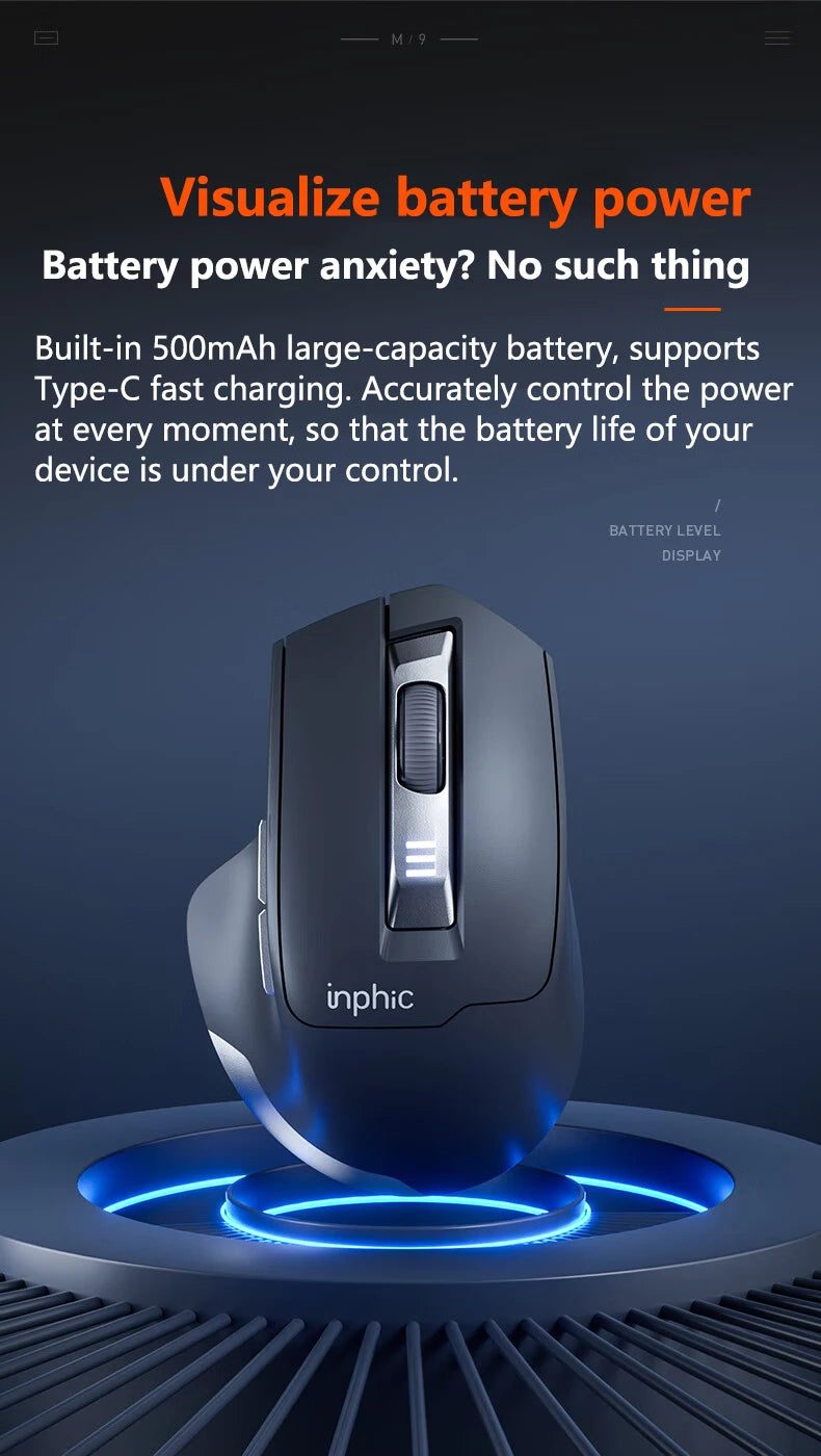 INPHIC Silent Office Mouse Battery Level Display 2400DPI Wireless Mouse Suitable for Desktop and Laptop Computers