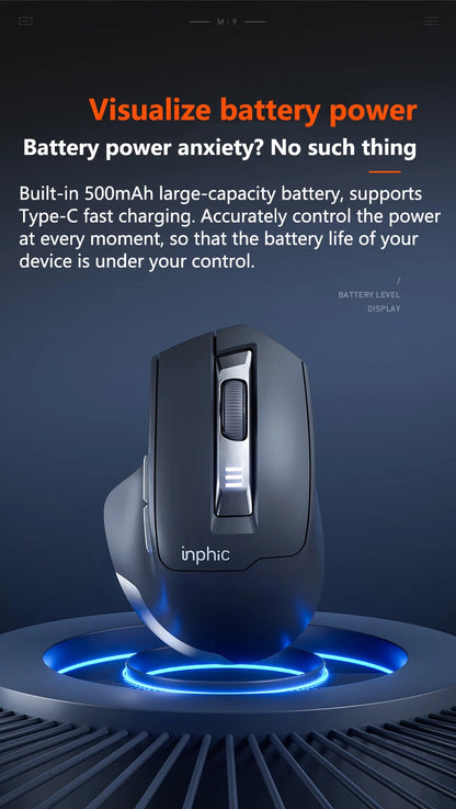 INPHIC Silent Office Mouse Battery Level Display 2400DPI Wireless Mouse Suitable for Desktop and Laptop Computers