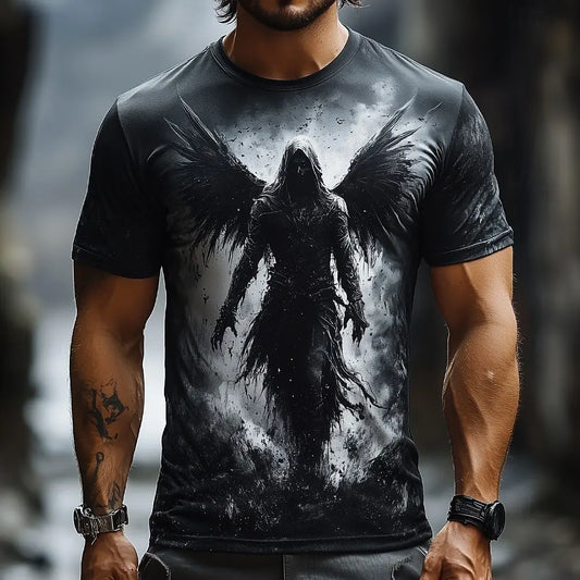 Angel Printed Men's and Women's Casual Short Sleeve T-Shirt Round Neck Fashion Trend Super Cool Men's Daily New Clothing
