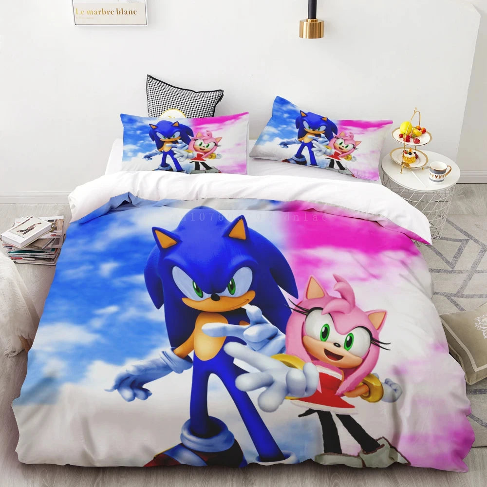 Dynebetræk Sonic 3D Eksklusivt tegneserie-anime-sengetøjssæt med digitaltryk til ungdom, hjem og børn – drenge