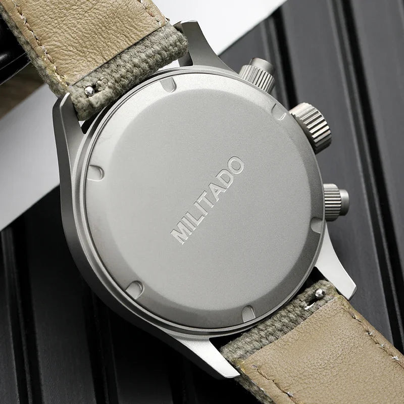 Reloj cronógrafo de cuarzo Militado VK61 VK67, 39 mm, caja de acero inoxidable 316L, 3 esferas, resistente al agua 100M, reloj militar multifunción