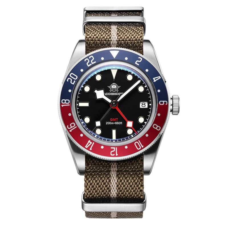 ADDIESDIVE GMT Quartz Watches Bubble Mirror Glass AD2044 Men's Sport Diver Watch 20Bar Waterproof Super Luminous Man WristWatch