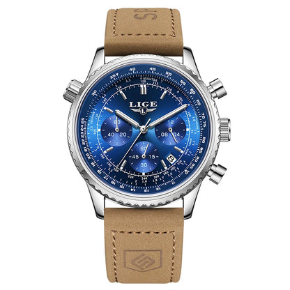 LIGE luxury men’s watch – Chronograph with date, stainless steel, water-resistant, luminescent, sporty and military style, men’s quartz watch