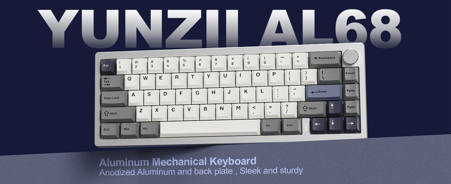 YUNZII AL68 Silver Aluminum Mechanical Gaming Keyboard, QMK/VIA Wireless Keyboard, Hot Swap Gasket Custom Keyboard with Knob