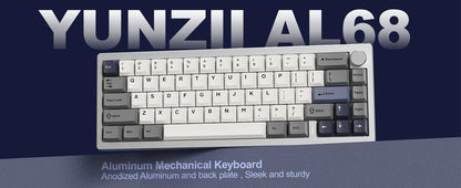 YUNZII AL68 Silver Aluminum Mechanical Gaming Keyboard, QMK/VIA Wireless Keyboard, Hot Swap Gasket Custom Keyboard with Knob
