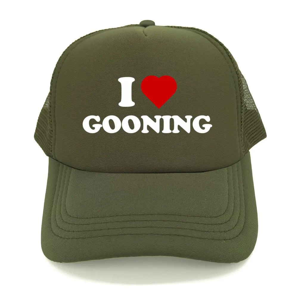 Αστεία καπέλα μπέιζμπολ «I Love Gooning» – Δροσερά καλοκαιρινά ανδρικά καπέλα από πλέγμα – Χιουμοριστικά καπέλα τύπου «Trucker» – Unisex καπέλα από πλέγμα για υπαίθριες δραστηριότητες – MZ-080