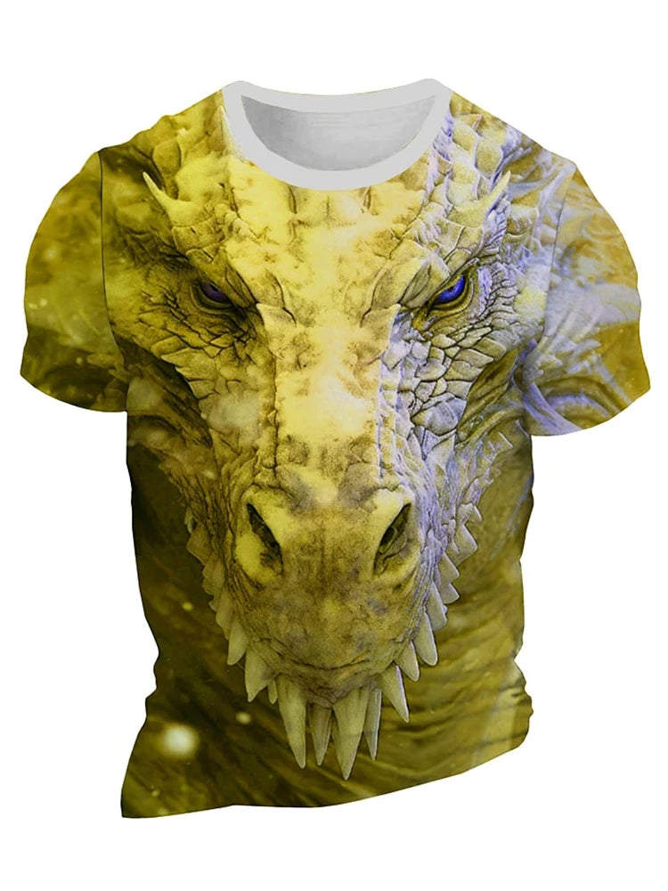 3D-Drachenprint Herren-T-Shirt – Sommerliches Freizeit-Streetwear-Shirt für Herren, Outdoor-Sport, Kurzarm, Urban Fashion