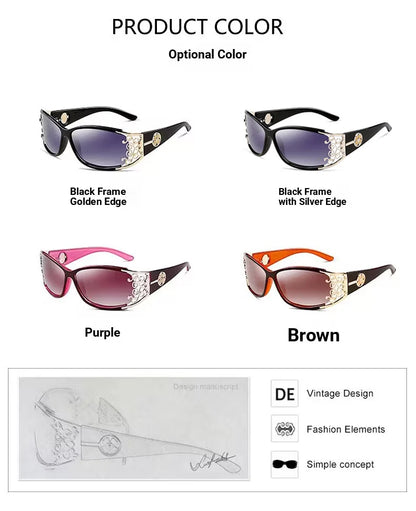 New wraparound diamond metal shiny polarizing driving sunglasses, vintage fashion, personalized trend, hollow-out lace